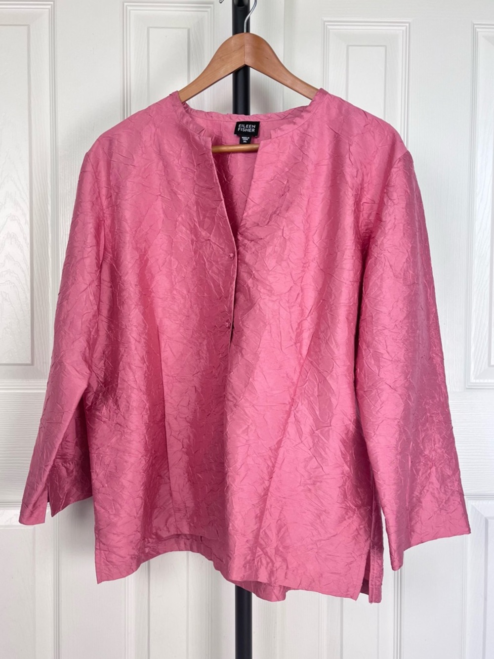 Eileen Fisher 100% Silk Crinkle Button-Up Blouse/Jacket